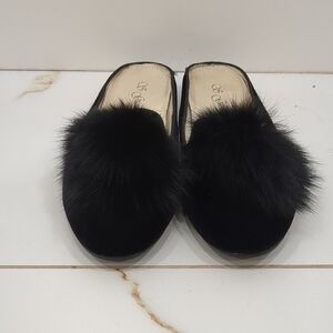 Elegant Black Faux Fur Women's Slippers Size 35 US Velvet Mules S Giovanni